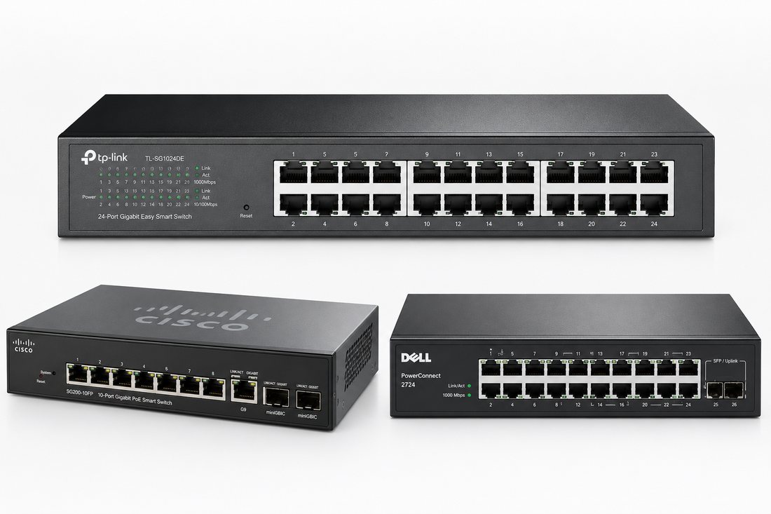 Switches de red TP-Link, Cisco y HP